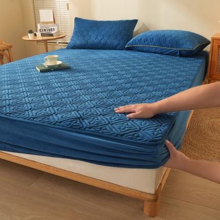 91家纺网 家纺一手货源 找家纺 胜权家纺 2023新款纯色牛奶水晶绒夹棉床笠-星辰 星辰-深蓝