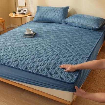 91家纺网 家纺一手货源 找家纺 总2024新款牛奶绒水晶绒纯色夹棉单床笠三件套席梦思床护垫