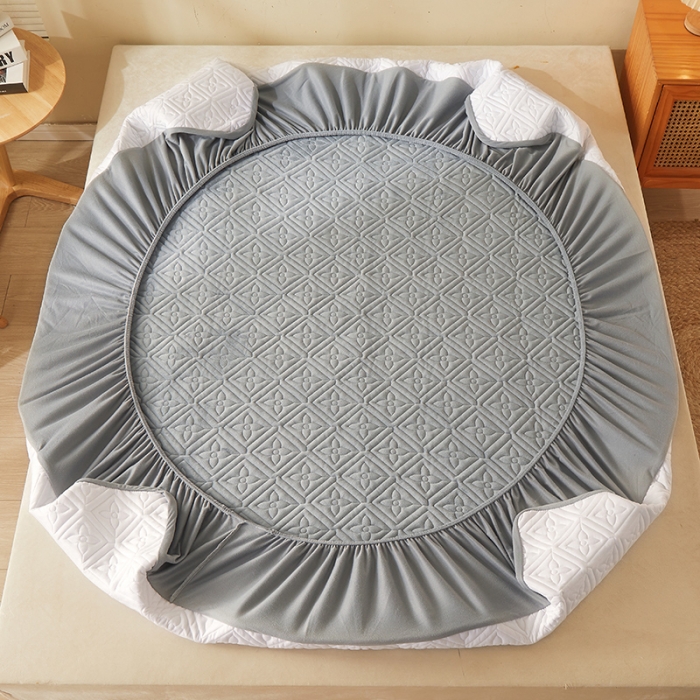 91家纺网 家纺一手货源 找家纺 总2024新款牛奶绒水晶绒纯色夹棉单床笠三件套席梦思床护垫