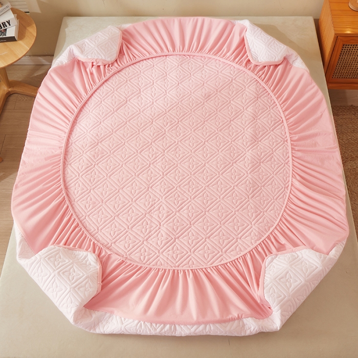 91家纺网 家纺一手货源 找家纺 胜权家纺 2023新款纯色牛奶水晶绒夹棉床笠-星辰 星辰-粉玉