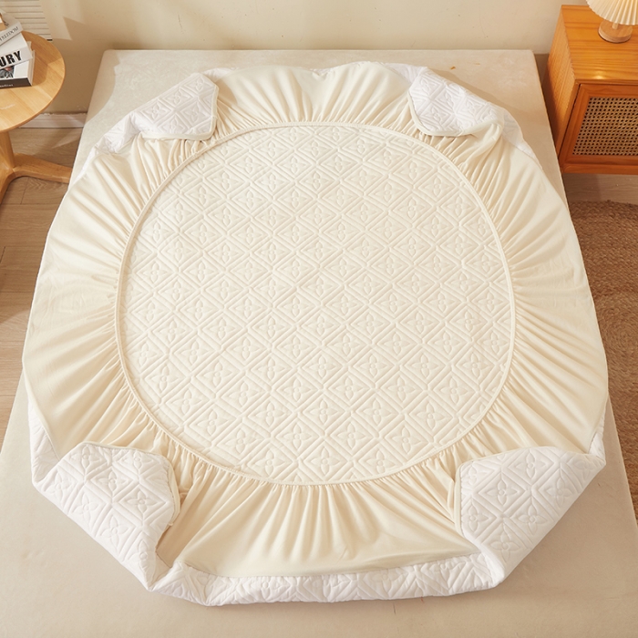 91家纺网 家纺一手货源 找家纺 胜权家纺 2023新款纯色牛奶水晶绒夹棉床笠-星辰 星辰-米白