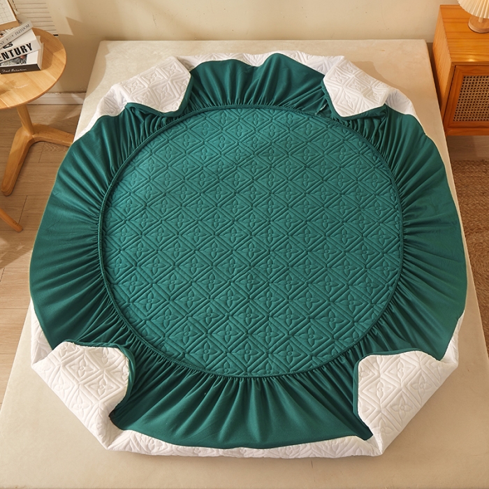 91家纺网 家纺一手货源 找家纺 胜权家纺 2023新款纯色牛奶水晶绒夹棉床笠-星辰 星辰-墨绿