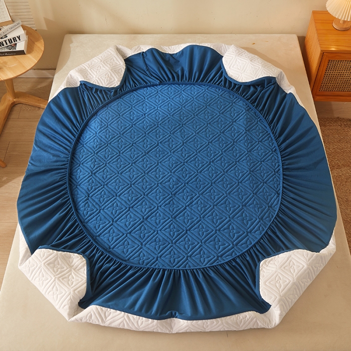 91家纺网 家纺一手货源 找家纺 胜权家纺 2023新款纯色牛奶水晶绒夹棉床笠-星辰 星辰-深蓝