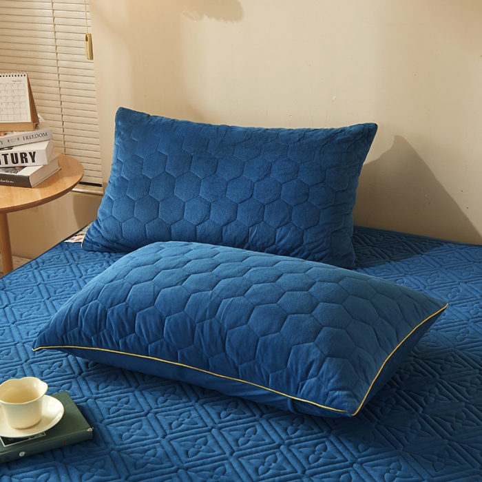 91家纺网 家纺一手货源 找家纺 胜权家纺 2023新款纯色牛奶水晶绒夹棉床笠-星辰 星辰-深蓝