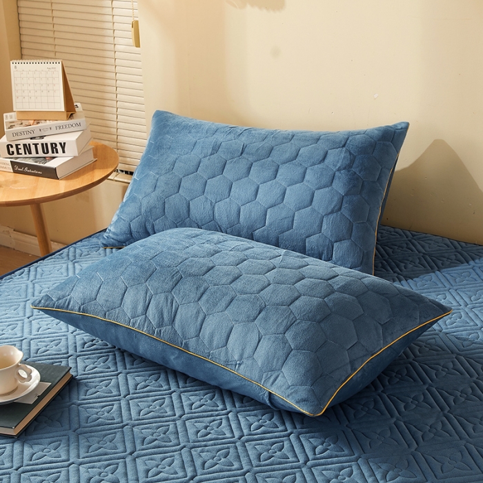 91家纺网 家纺一手货源 找家纺 胜权家纺 2023新款纯色牛奶水晶绒夹棉床笠-星辰 星辰-雾蓝