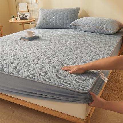 胜权家纺 2023新款纯色牛奶水晶绒夹棉床笠-星辰 星辰-烟灰