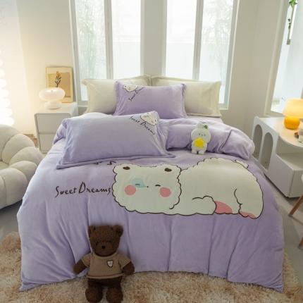 91家纺网 家纺一手货源 找家纺 （总）塔塔家居 2025新款高克牛奶绒贴布绣四件套