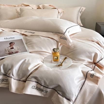 新款100支长绒棉提花拼角刺绣套件