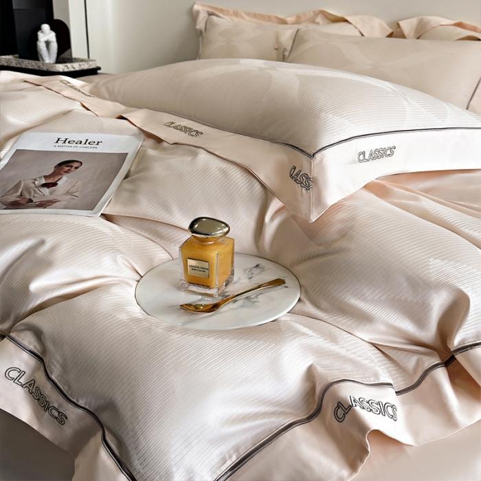 91家纺网 家纺一手货源 找家纺 新款100支长绒棉提花拼角刺绣套件