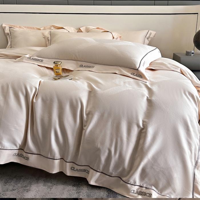 91家纺网 家纺一手货源 找家纺 新款100支长绒棉提花拼角刺绣套件