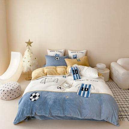 91家纺网 家纺一手货源 找家纺 （总）星野 2023新款高克重牛奶绒贴布绣四件套-致敬球王