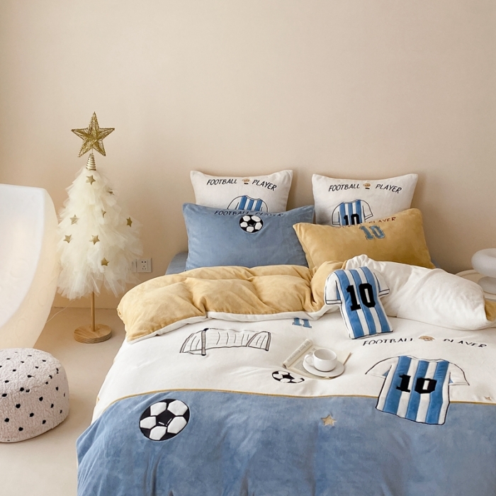 91家纺网 家纺一手货源 找家纺 （总）星野 2023新款高克重牛奶绒贴布绣四件套-致敬球王