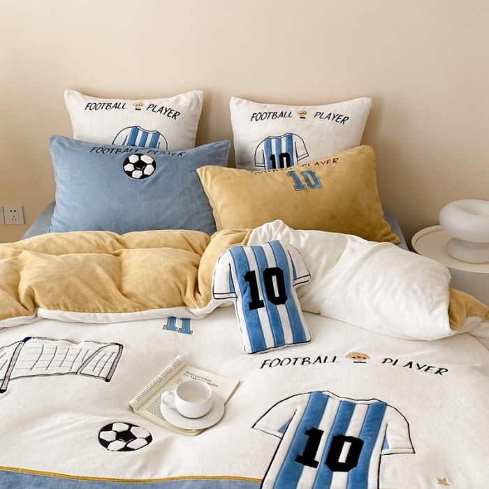 91家纺网 家纺一手货源 找家纺 （总）星野 2023新款高克重牛奶绒贴布绣四件套-致敬球王