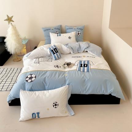 91家纺网 家纺一手货源 找家纺 （总）星野 2023新款全棉加厚磨毛贴布绣四件套-燃梦足球