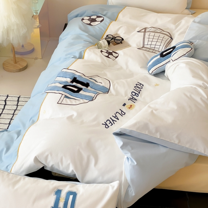 91家纺网 家纺一手货源 找家纺 （总）星野 2023新款全棉加厚磨毛贴布绣四件套-燃梦足球