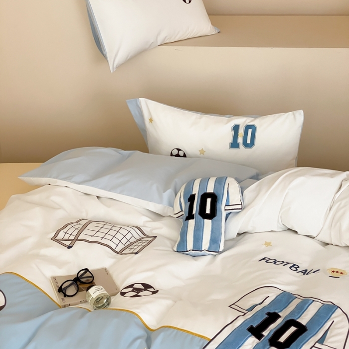 91家纺网 家纺一手货源 找家纺 （总）星野 2023新款全棉加厚磨毛贴布绣四件套-燃梦足球