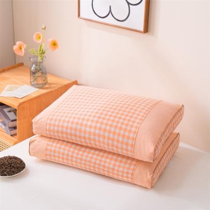 91家纺网 家纺一手货源 找家纺 纽乐 2023新款全棉水洗棉荞麦枕 橘黄小格