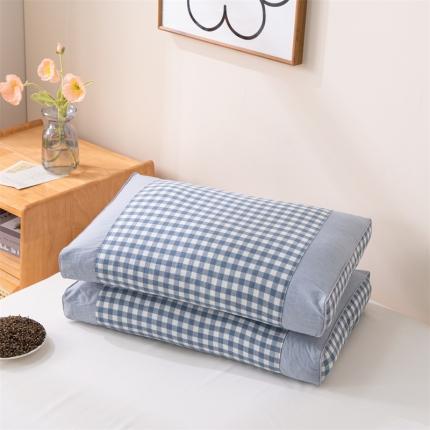 91家纺网 家纺一手货源 找家纺 纽乐 2023新款全棉水洗棉荞麦枕 蓝小格