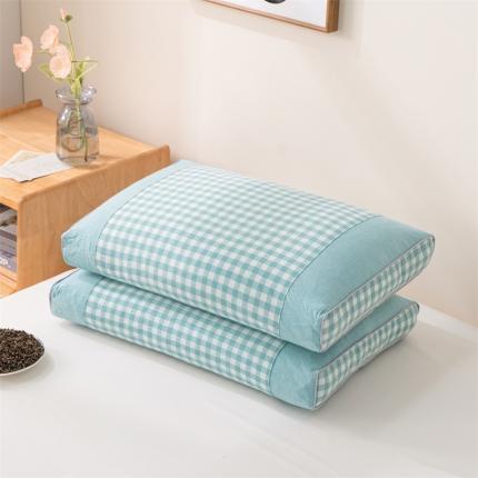 91家纺网 家纺一手货源 找家纺 纽乐 2023新款全棉水洗棉荞麦枕 青绿小格