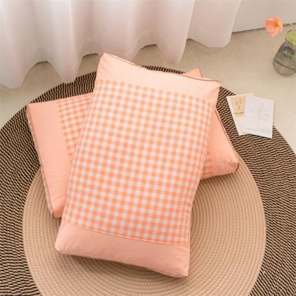 纽乐 2023新款全棉水洗棉荞麦枕 橘黄小格