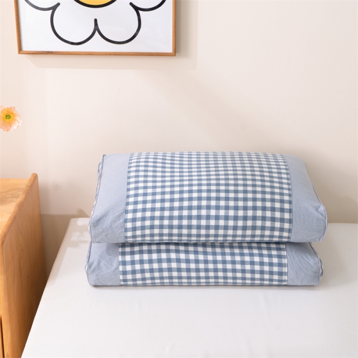 91家纺网 家纺一手货源 找家纺 纽乐 2023新款全棉水洗棉荞麦枕 蓝小格