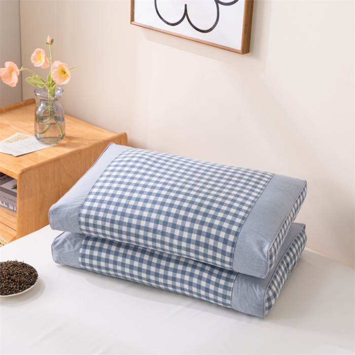 91家纺网 家纺一手货源 找家纺 纽乐 2023新款全棉水洗棉荞麦枕 蓝小格