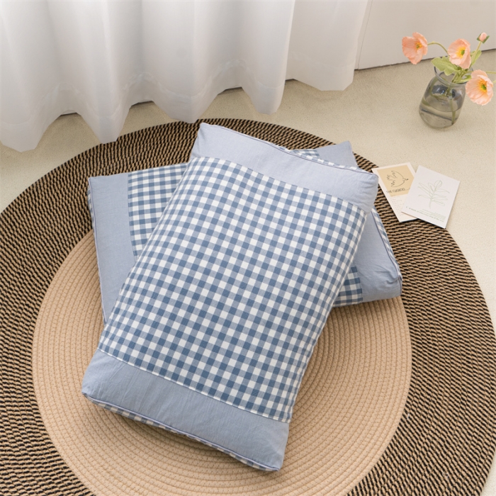 91家纺网 家纺一手货源 找家纺 纽乐 2023新款全棉水洗棉荞麦枕 蓝小格