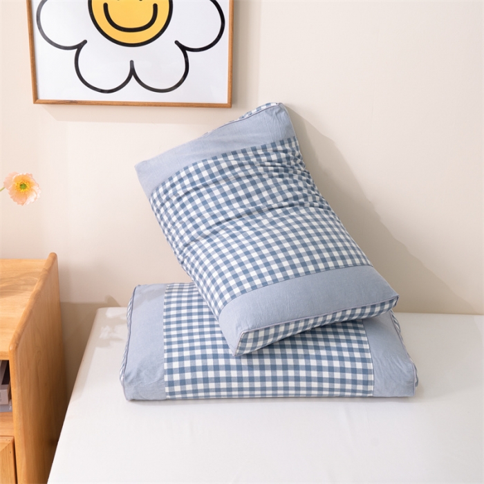 91家纺网 家纺一手货源 找家纺 纽乐 2023新款全棉水洗棉荞麦枕 蓝小格