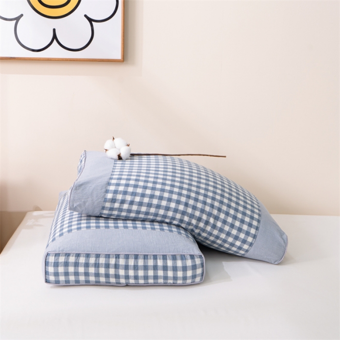 91家纺网 家纺一手货源 找家纺 纽乐 2023新款全棉水洗棉荞麦枕 蓝小格