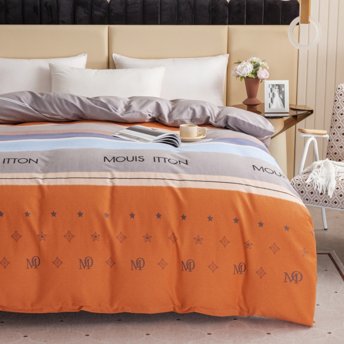 91家纺网 家纺一手货源 找家纺 伊而梦 2023新款全棉磨毛印花四件套系列单品被套 圣托里尼-桔