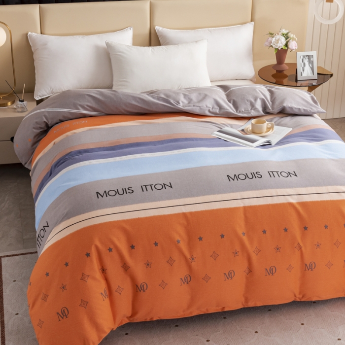 91家纺网 家纺一手货源 找家纺 伊而梦 2023新款全棉磨毛印花四件套系列单品被套 圣托里尼-桔