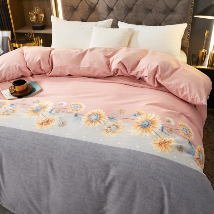 91家纺网 家纺一手货源 找家纺 伊而梦 2023新款全棉磨毛印花四件套系列单品被套 温柔花海-粉