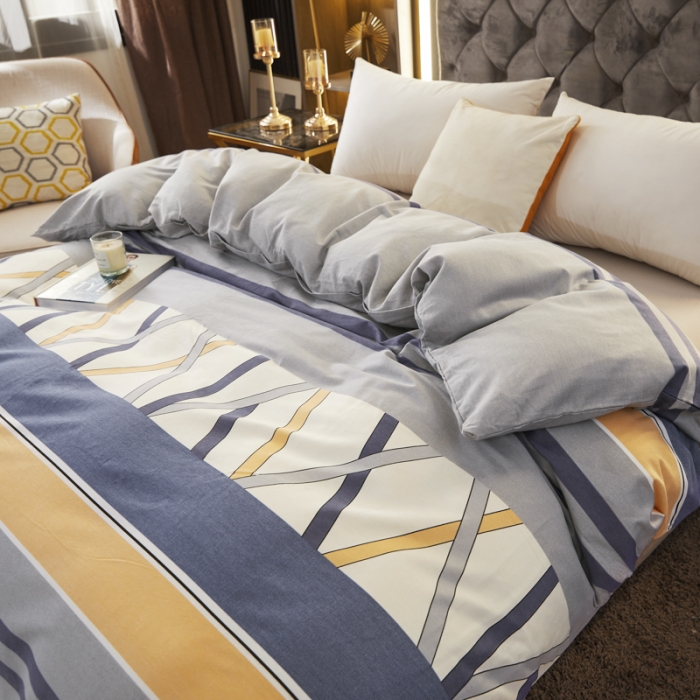 91家纺网 家纺一手货源 找家纺 伊而梦 2023新款全棉磨毛印花四件套系列单品被套 梦动之城-灰