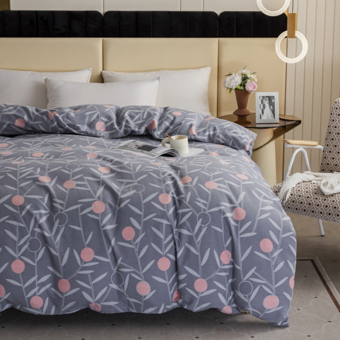 91家纺网 家纺一手货源 找家纺 伊而梦 2023新款全棉磨毛印花四件套系列单品被套 盛夏果实-灰