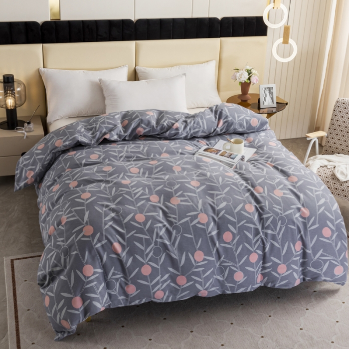 91家纺网 家纺一手货源 找家纺 伊而梦 2023新款全棉磨毛印花四件套系列单品被套 盛夏果实-灰