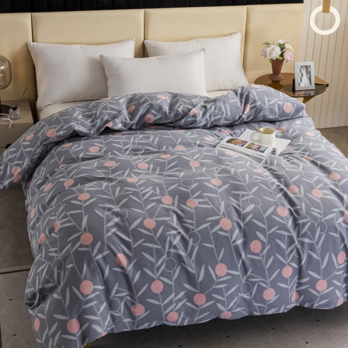 91家纺网 家纺一手货源 找家纺 伊而梦 2023新款全棉磨毛印花四件套系列单品被套 盛夏果实-灰