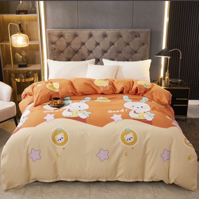 91家纺网 家纺一手货源 找家纺 伊而梦 2023新款全棉磨毛印花四件套系列单品被套 兔子家族-桔