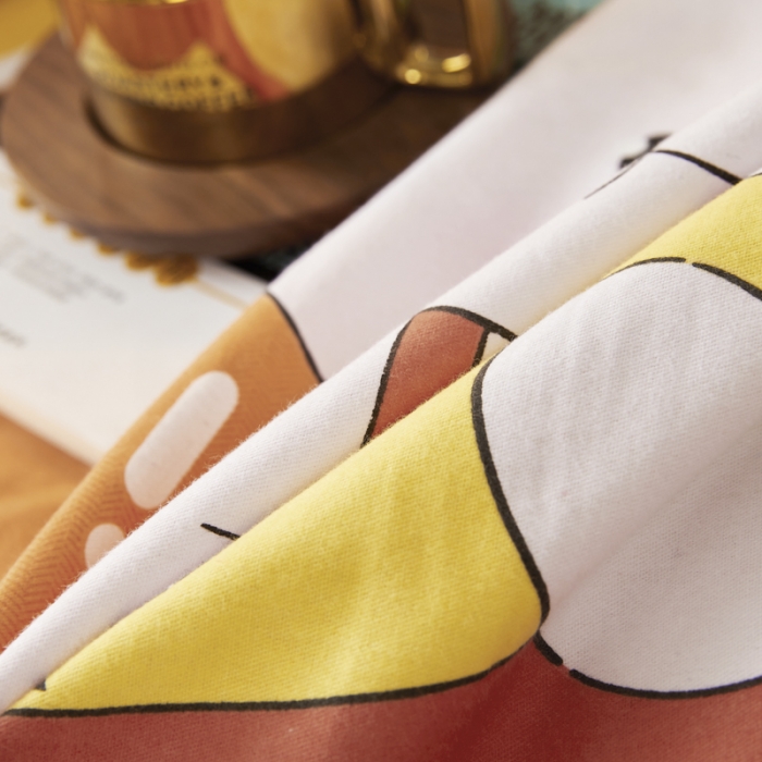 91家纺网 家纺一手货源 找家纺 伊而梦 2023新款全棉磨毛印花四件套系列单品被套 兔子家族-桔