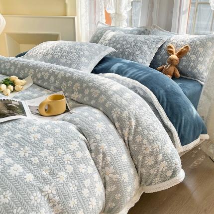 91家纺网 家纺一手货源 找家纺 涵美人 2025新款直播230g包边烂花剪花雕花牛奶绒四件套法莱花香 兰