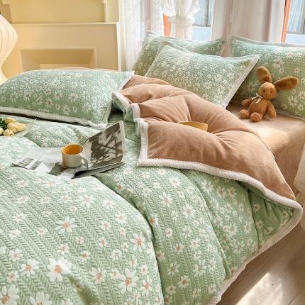 91家纺网 家纺一手货源 找家纺 涵美人 2025新款直播230g包边烂花剪花雕花牛奶绒四件套法莱花香 驼