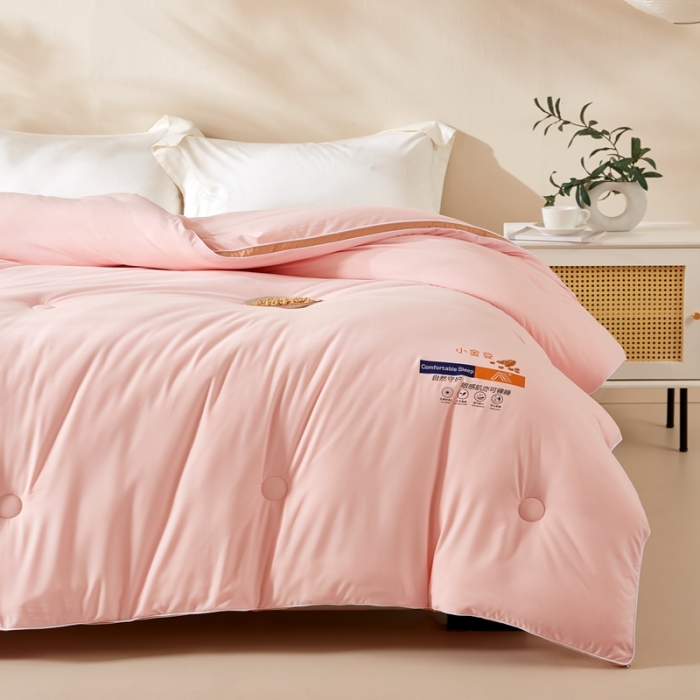 91家纺网 家纺一手货源 找家纺 暖芯优选 2023新款纯色大豆被冬被冬天被子加厚 公主粉