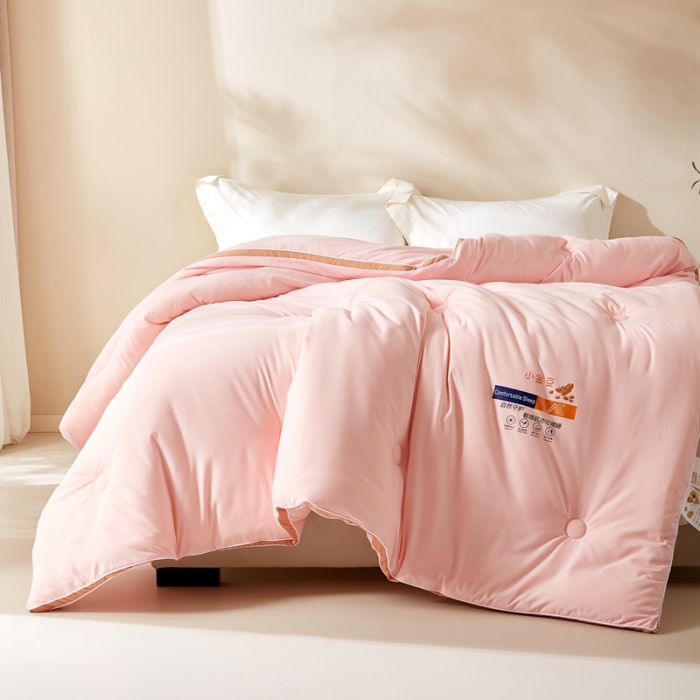 91家纺网 家纺一手货源 找家纺 暖芯优选 2023新款纯色大豆被冬被冬天被子加厚 公主粉