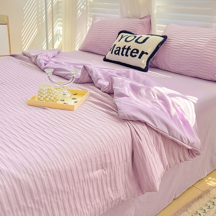 91家纺网 家纺一手货源 找家纺 （总）暖芯优选 2023新款韩版泡泡纱水洗棉拼色床单夏被四件套