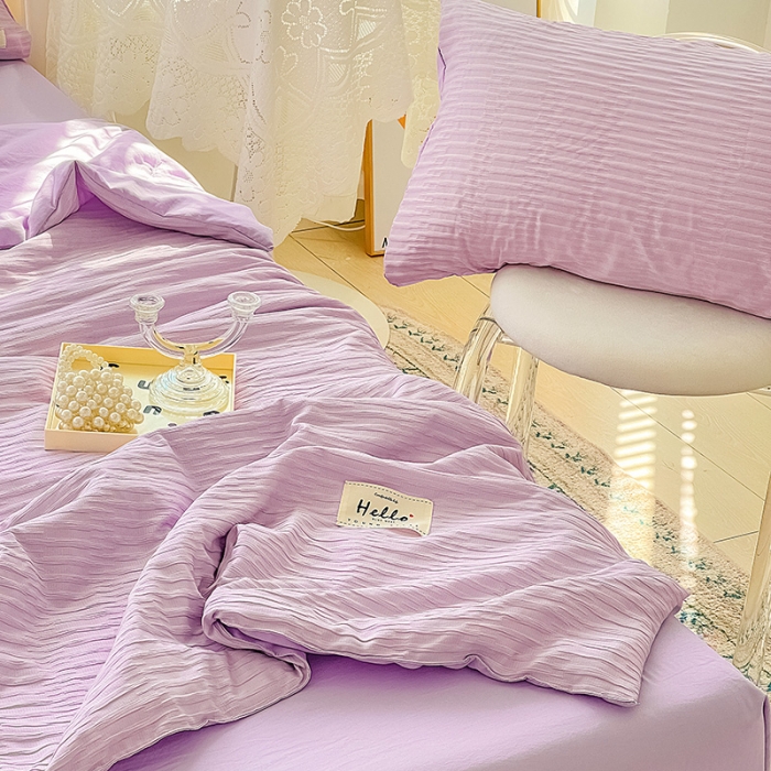 91家纺网 家纺一手货源 找家纺 （总）暖芯优选 2023新款韩版泡泡纱水洗棉拼色床单夏被四件套