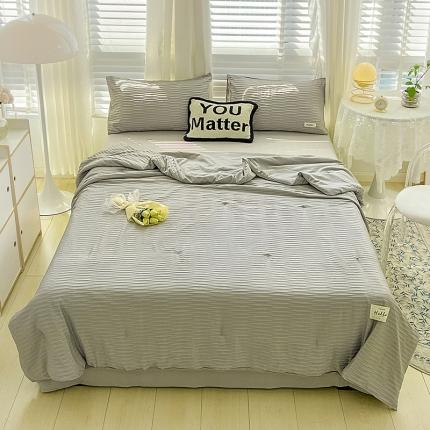 暖芯优选 2023新款韩版泡泡纱水洗棉拼色床单夏被四件套 情调灰