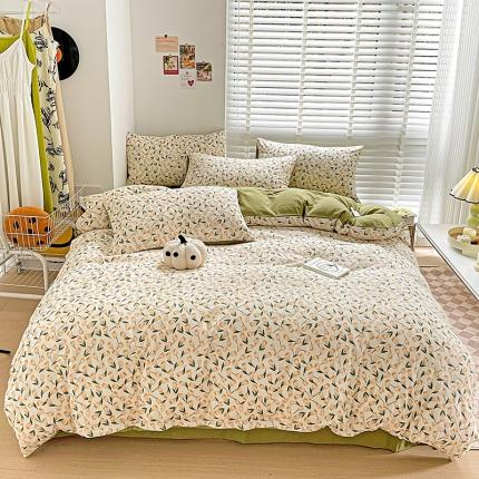 91家纺网 家纺一手货源 找家纺 （总）暖芯优选2023新款超柔有氧小竺提花棉双层纱学生四件套