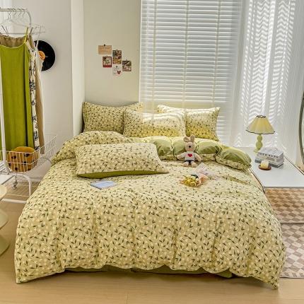 91家纺网 家纺一手货源 找家纺 （总）暖芯优选2023新款超柔有氧小竺提花棉双层纱学生四件套