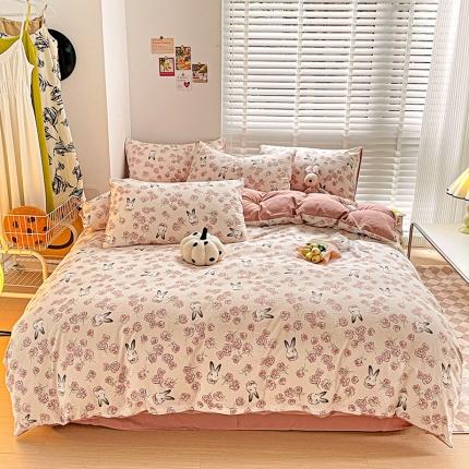 91家纺网 家纺一手货源 找家纺 （总）暖芯优选2023新款超柔有氧小竺提花棉双层纱学生四件套