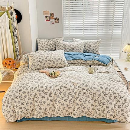 91家纺网 家纺一手货源 找家纺 （总）暖芯优选2023新款超柔有氧小竺提花棉双层纱学生四件套