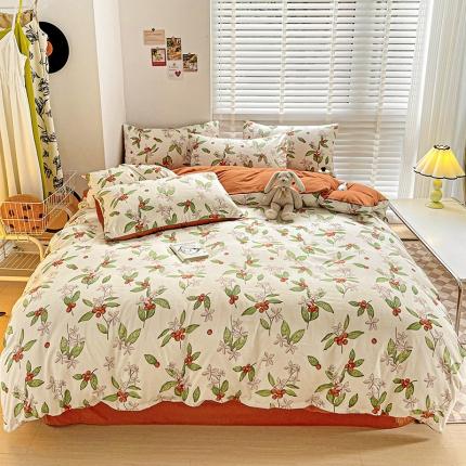 91家纺网 家纺一手货源 找家纺 （总）暖芯优选2023新款超柔有氧小竺提花棉双层纱学生四件套